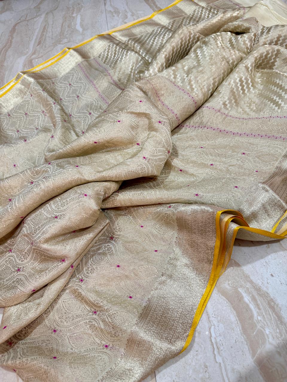 Pure Mysore Brocade Crepe Silk Saree With Meenakari Weave