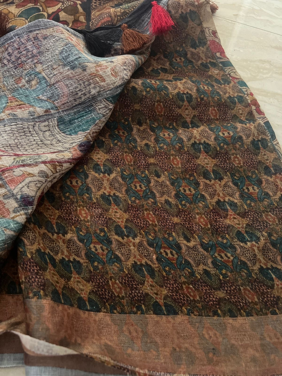 Pure Linen By Linen Digital Kalamkari Print Saree