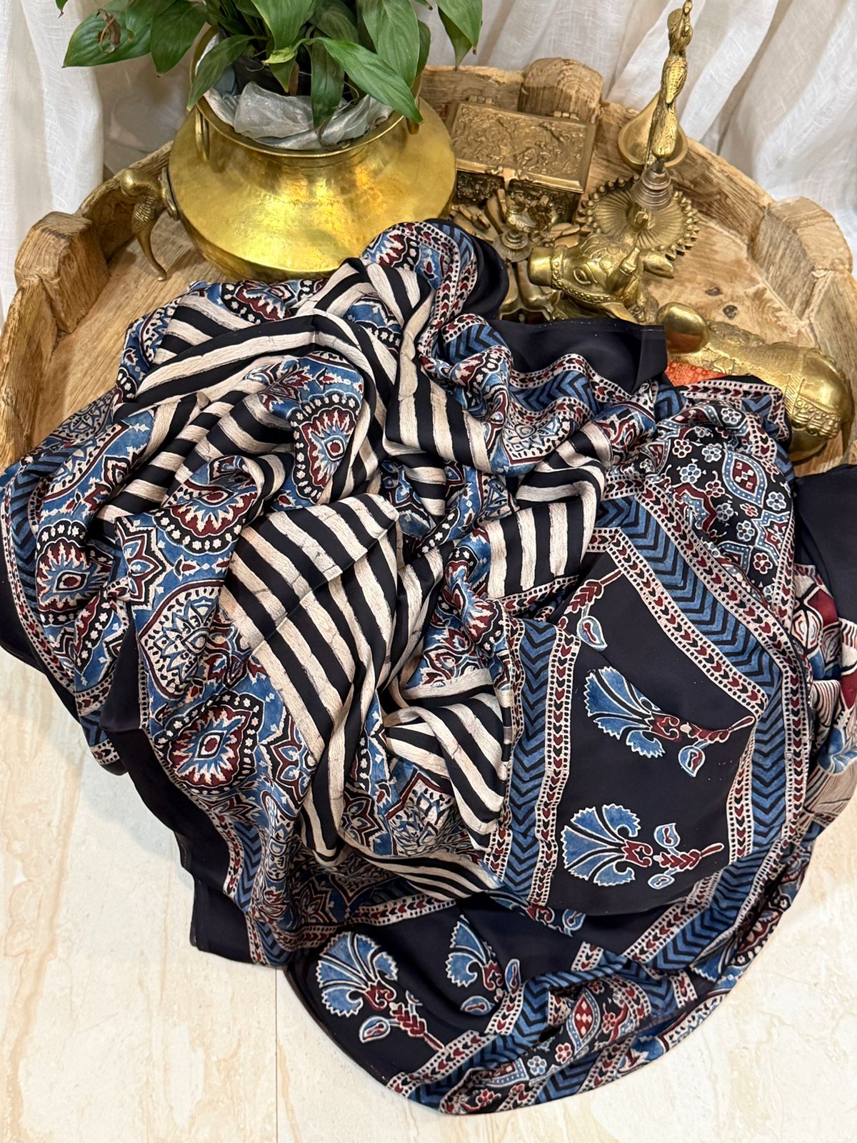 Pure Modal Silk Saree Hand Block Ajrakh Print