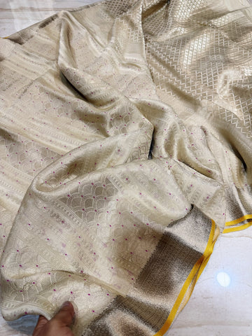 Pure Mysore Brocade Crepe Silk Saree With Meenakari Weave