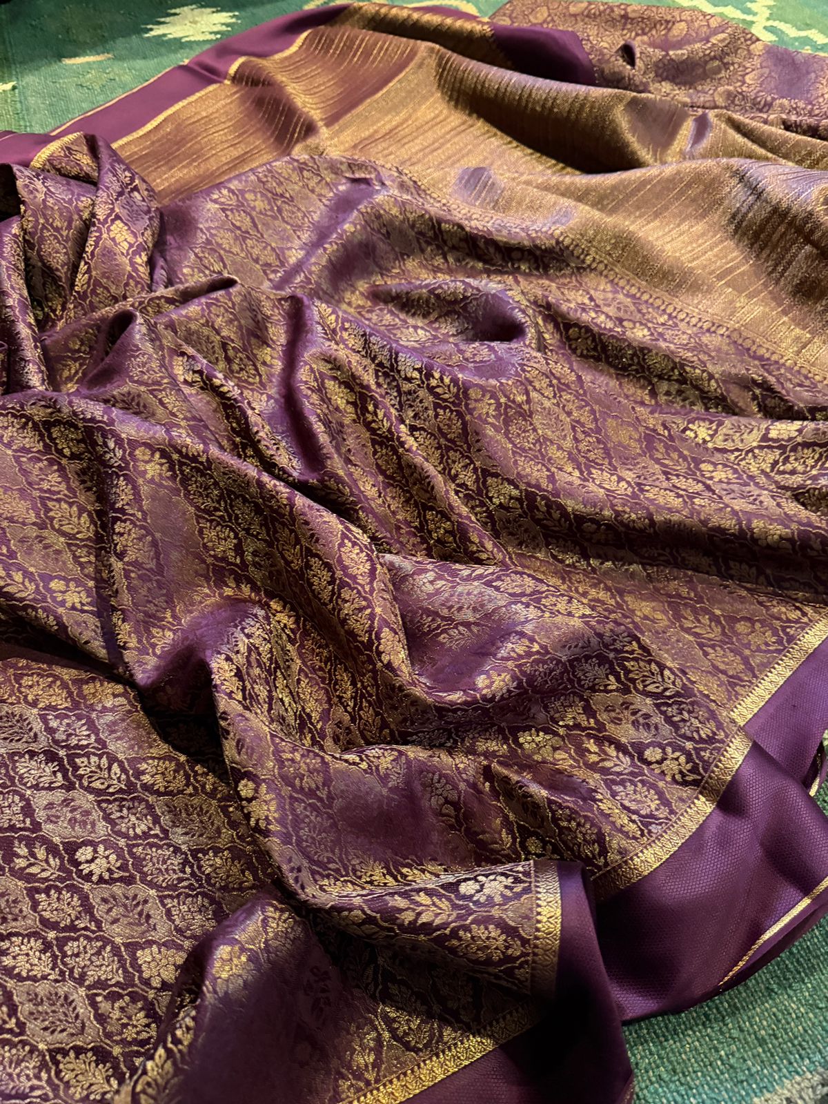 Pure Mysore Brocade Crepe Silk Saree With Antiq Zari Weave