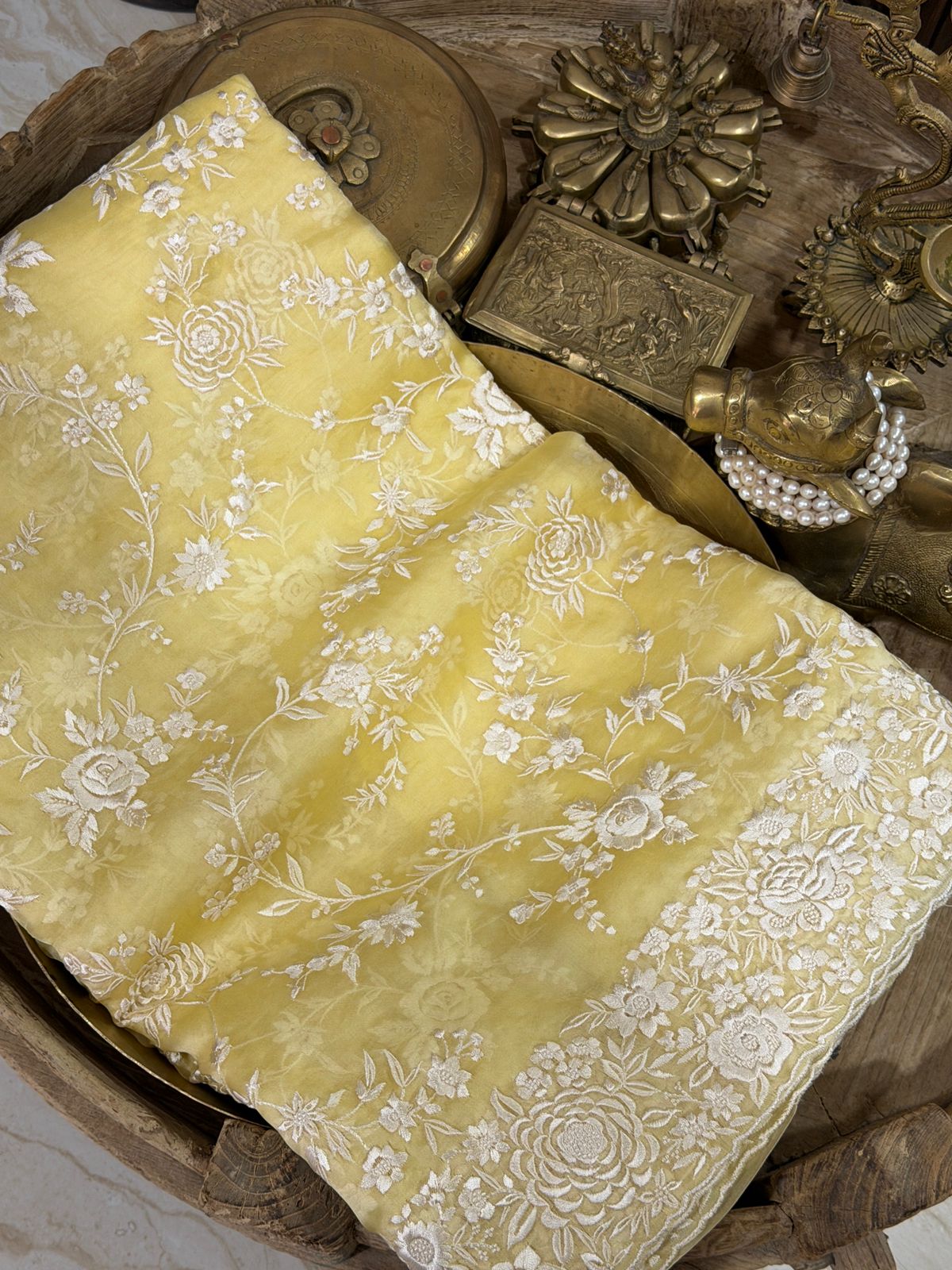 Pure Organza Saree with Parsi Gara Machine Embroidery