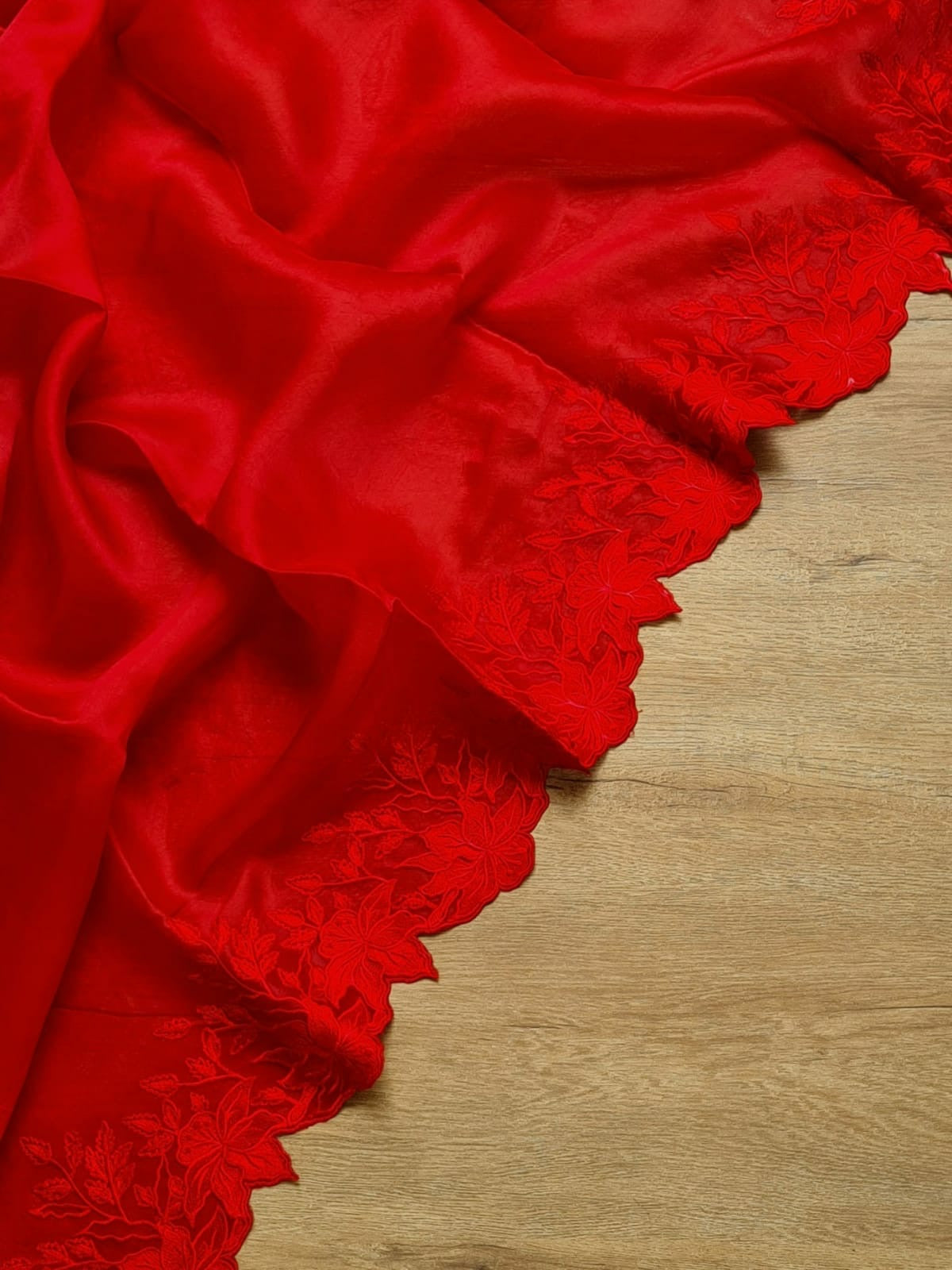 Organza Silk Saree With Embroidery Alfi Cutwork Scallop Border