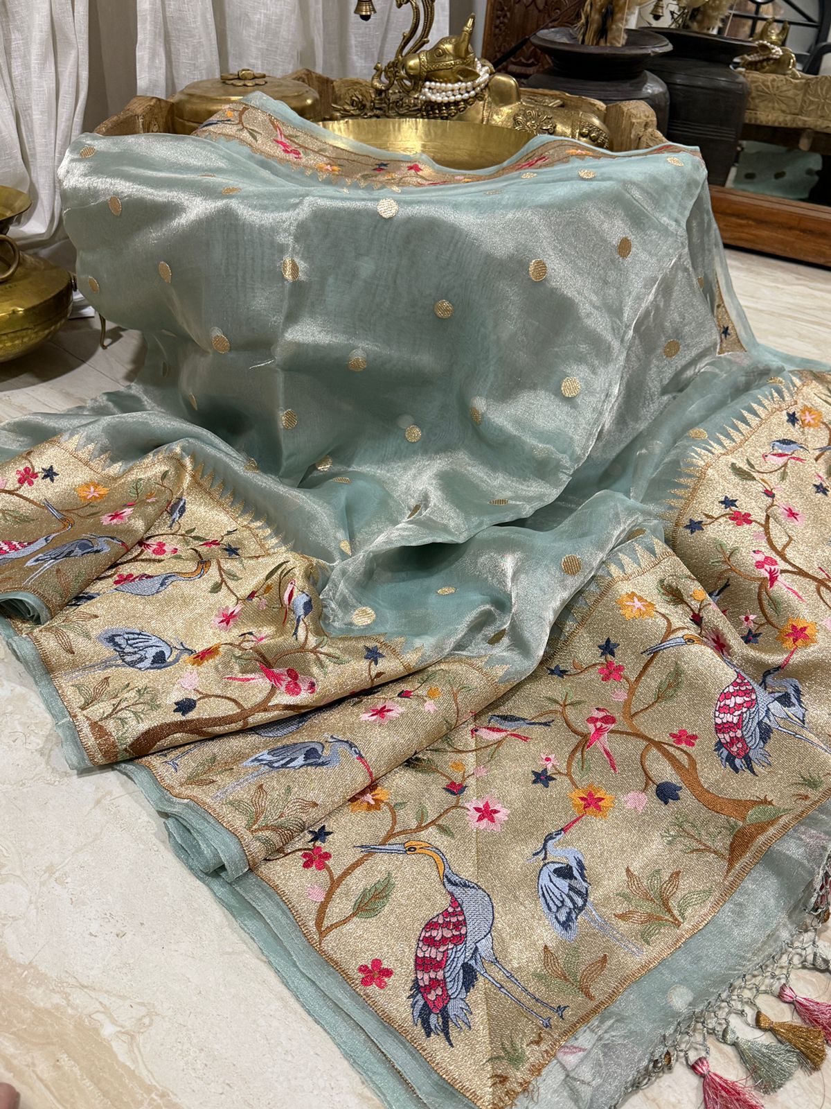 Banarasi Soft Tissue Silk Saree With Paithani Embroidery Border