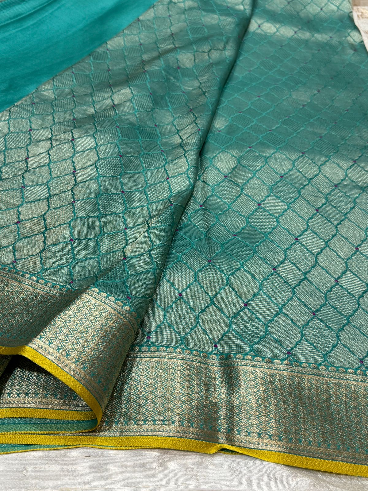 Pure Mysore Brocade Crepe Silk Saree With Meenakari Weave