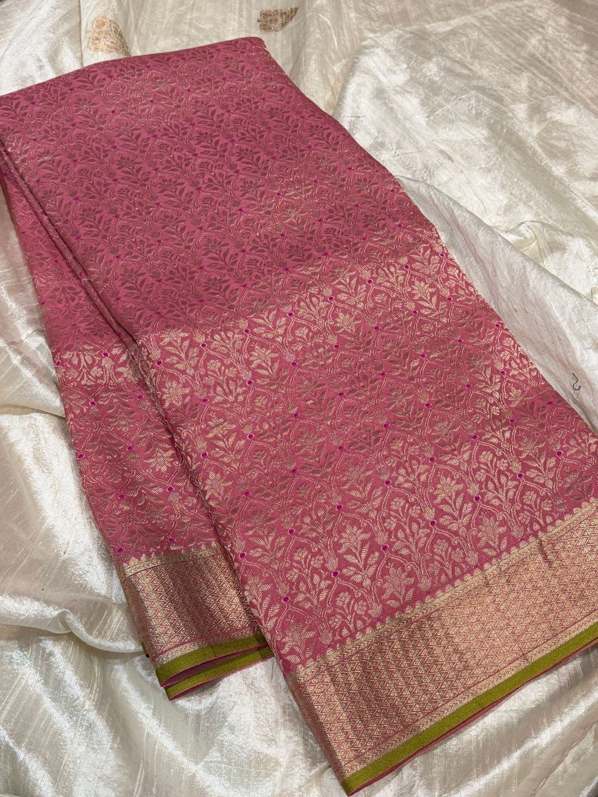 Mysore Brocade Crepe Silk Saree With Meenakari Weave