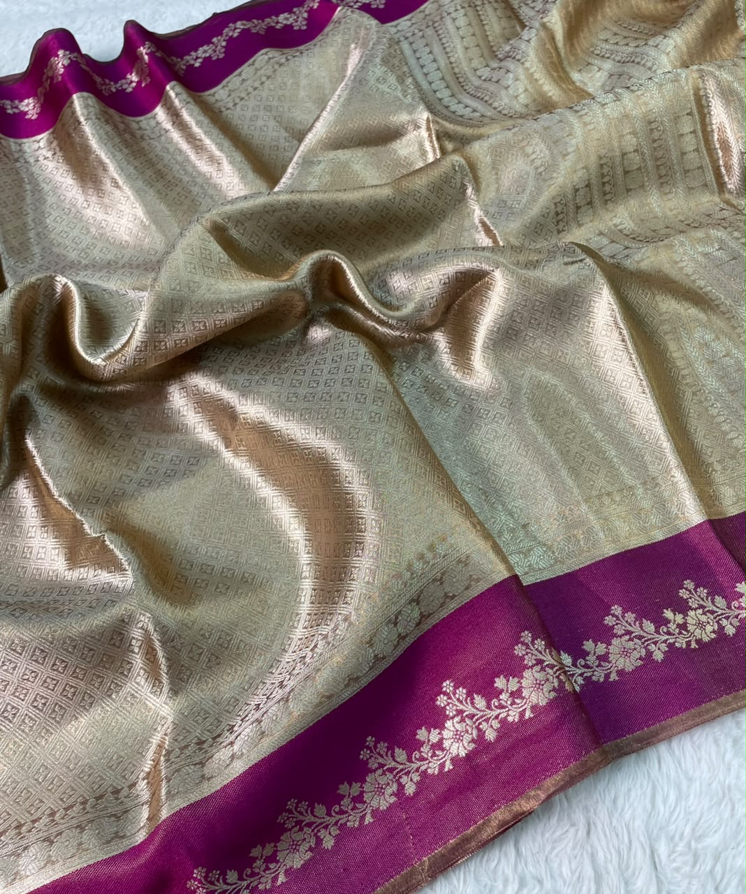 Banarasi Soft Brocade Tissue Silk Saree With Satin Patta Border