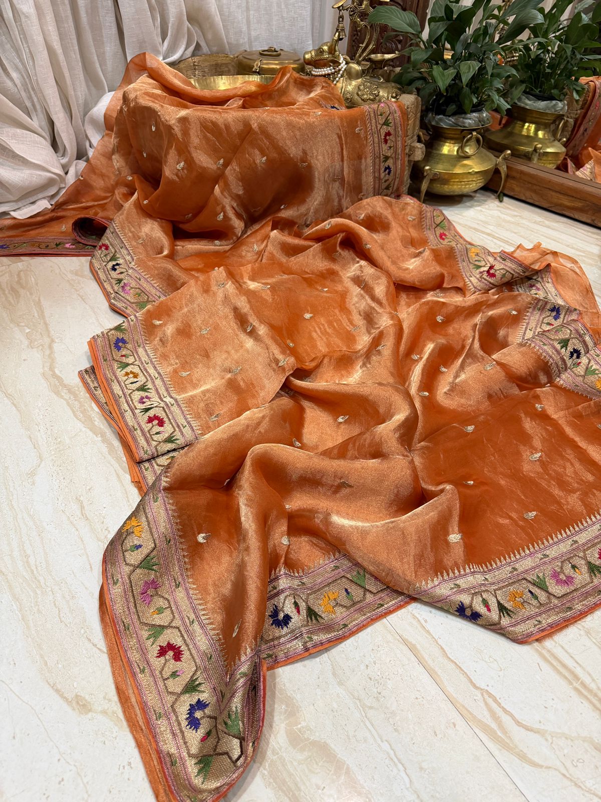 Premium Soft Tissue Silk Saree With Paithani Embroidery Border