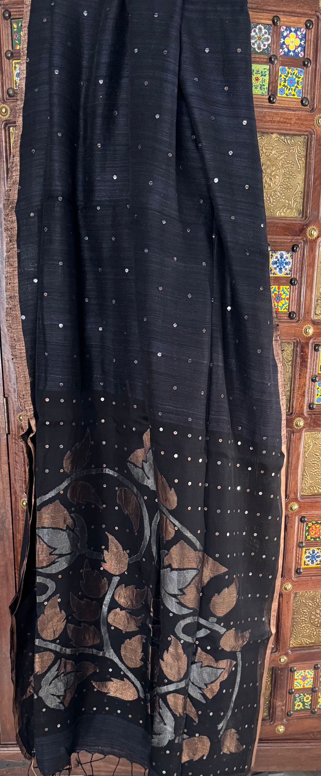 Premium Pure Matka Silk Jamdani Saree with Sequins Work