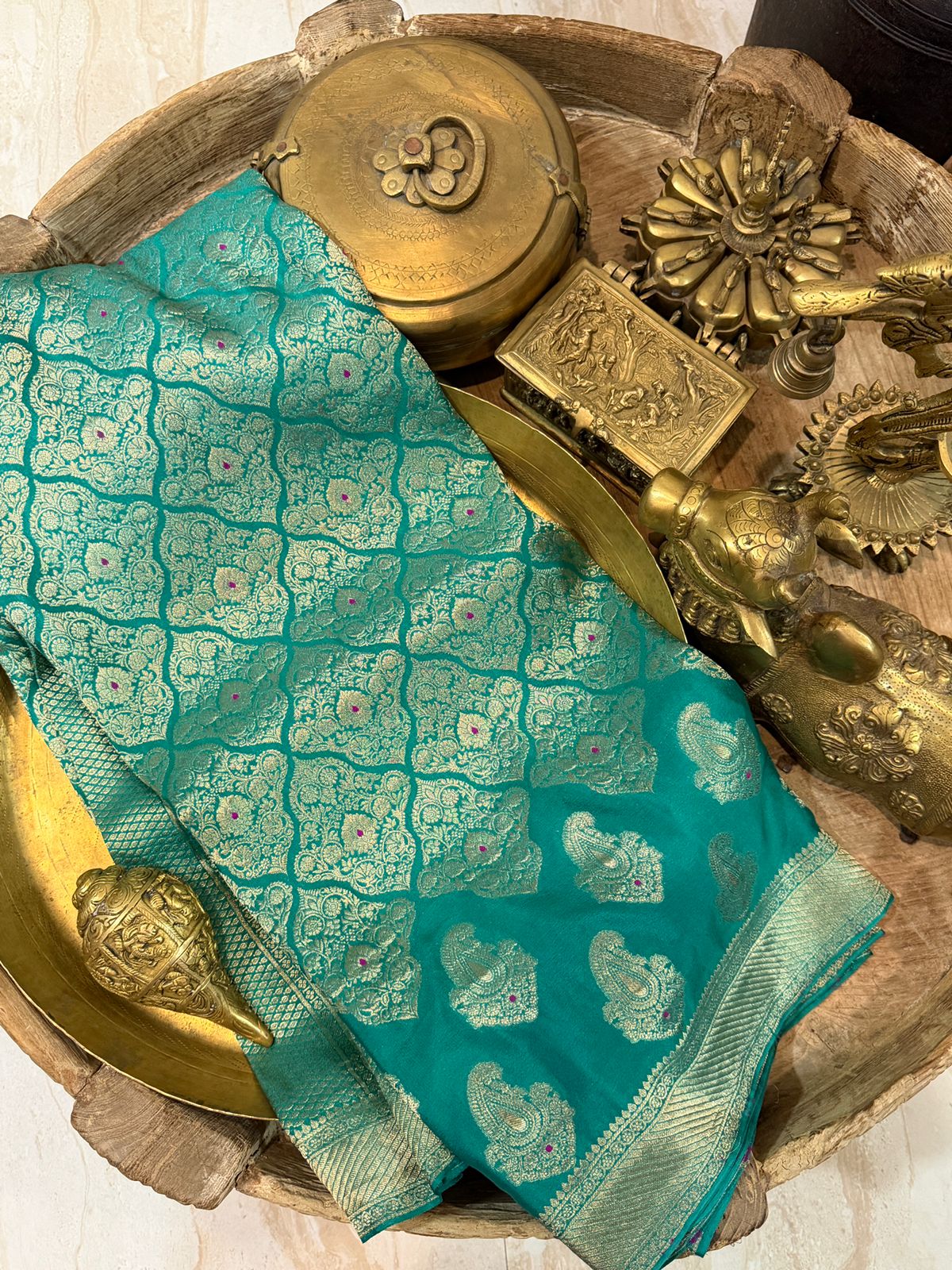 Pure Mysore Brocade Crepe Silk Saree With Meenakari Weave