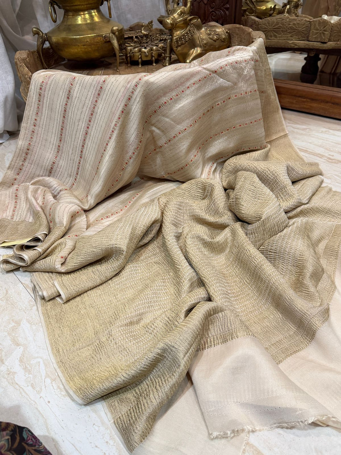 Pure Mysore Brocade Crush Zari Meenakari Weave Crepe Silk Saree