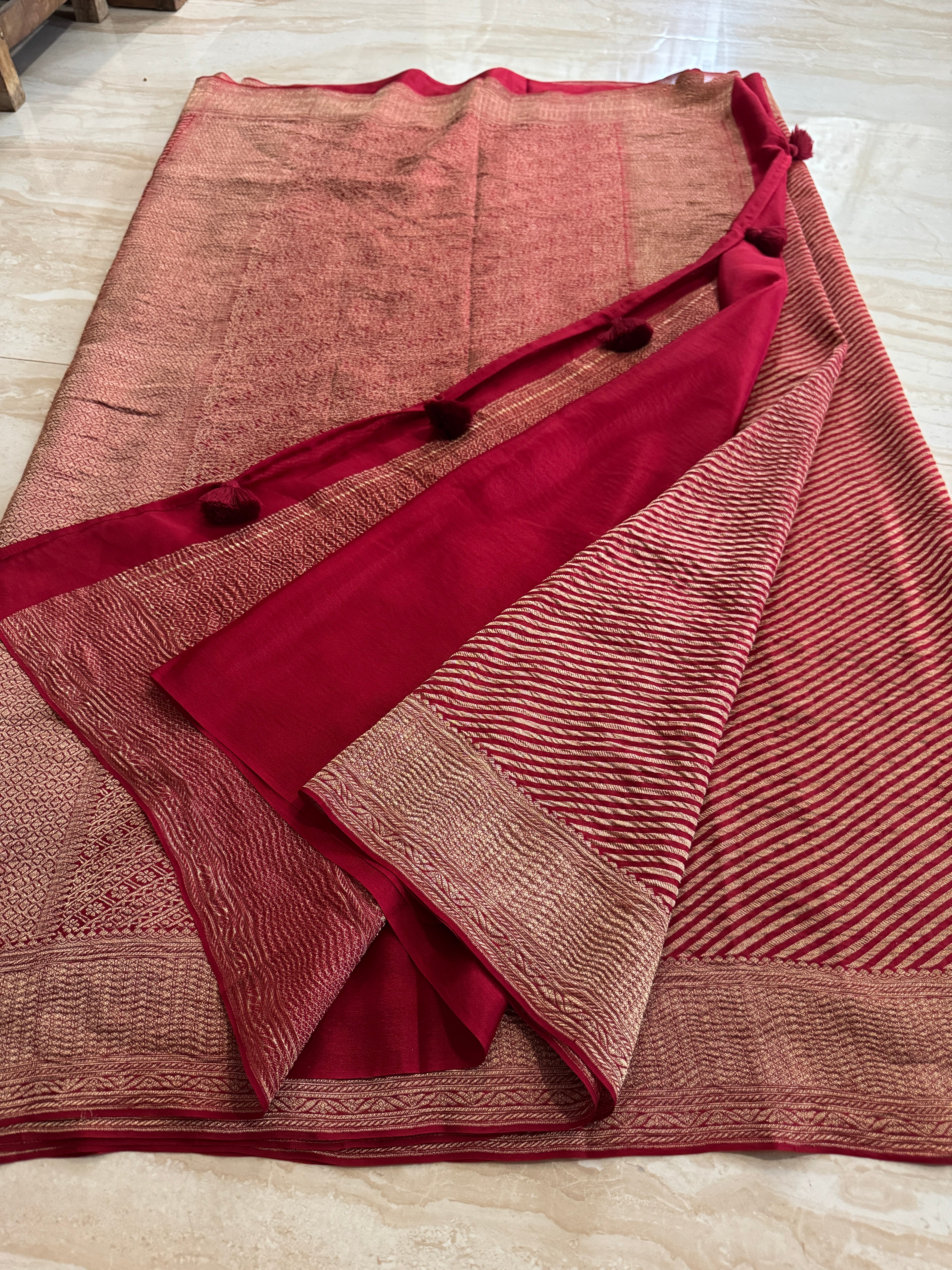 Leheriya Weave Mysore Crush Tissue Silk Saree