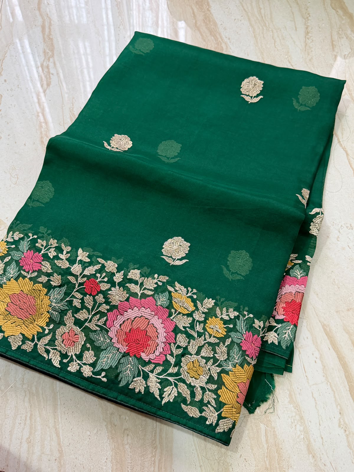 Pure Organza Silk Saree With Machine Embroidery