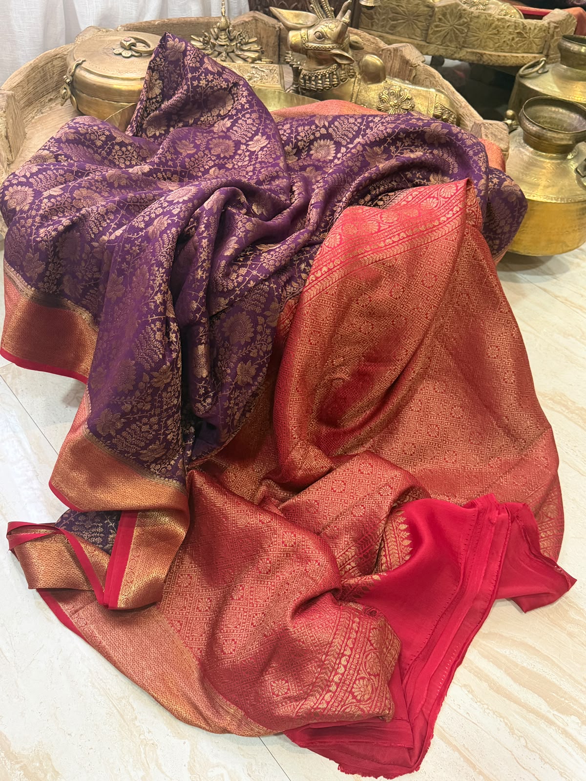Mysore Brocade Crepe Silk Saree with Antique Zari Weave – Chap Dye