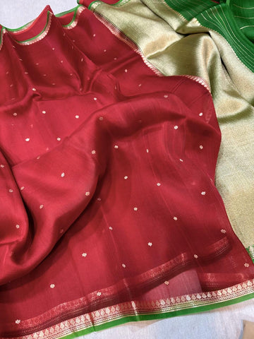 Pure Handloom Kora Banarasi Saree With Zari Weave