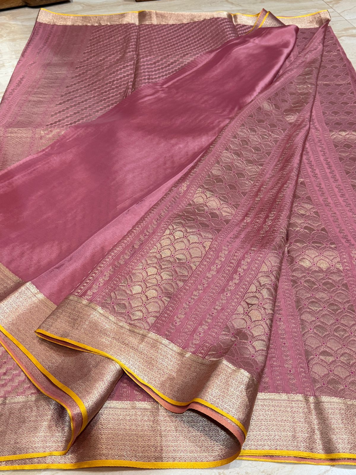 Pure Mysore Brocade Crepe Silk Saree With Meenakari Weave