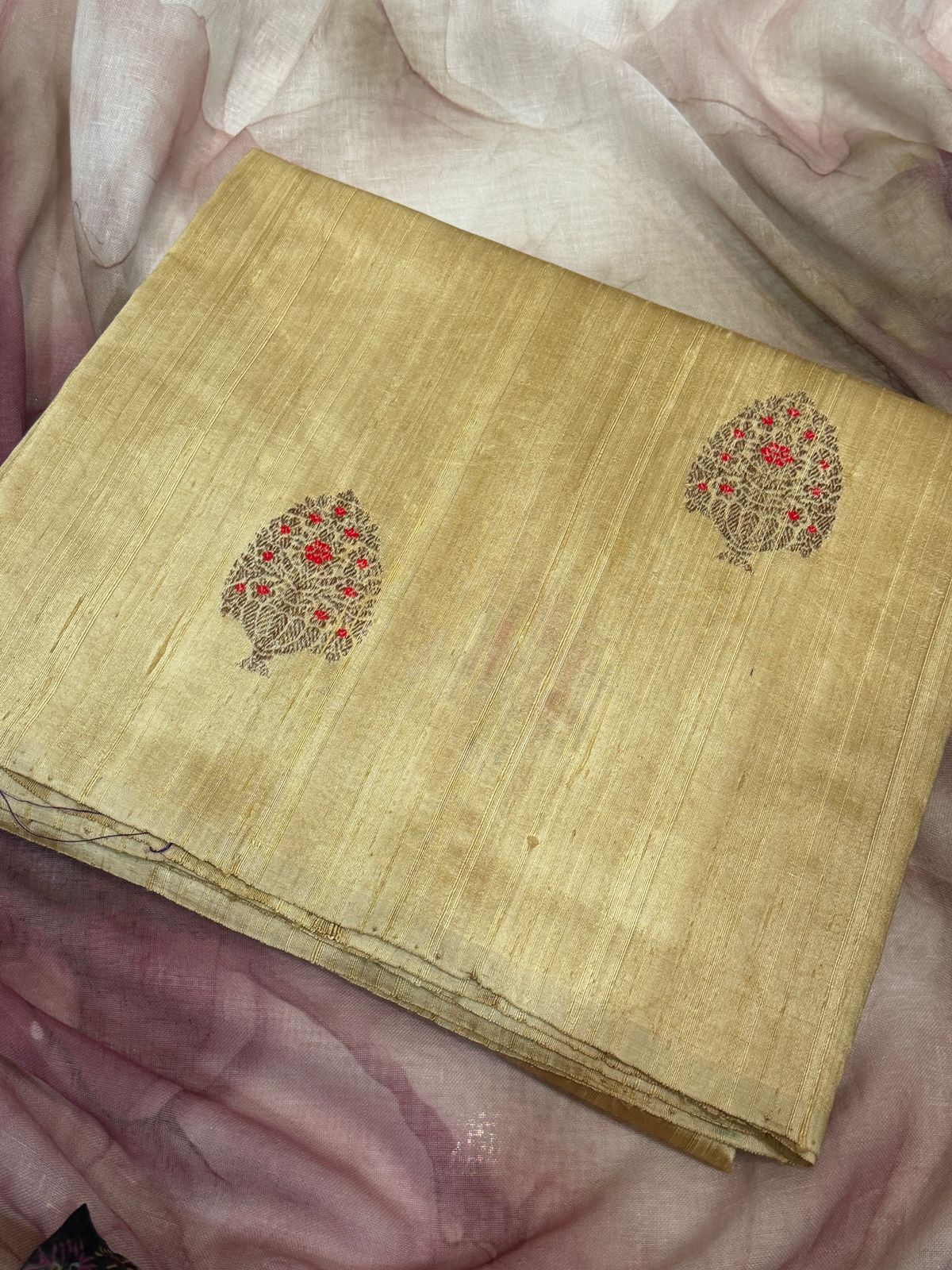 Pure Handloom Tussar Raw Silk Banarasi Saree With Meenakari