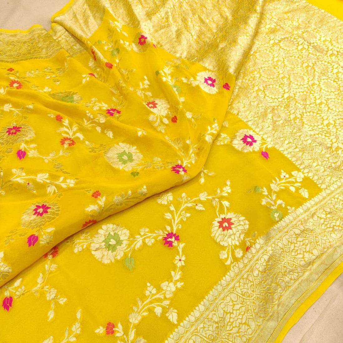 Pure Handloom Khaddi Georgette Meenakari Zari Work Saree