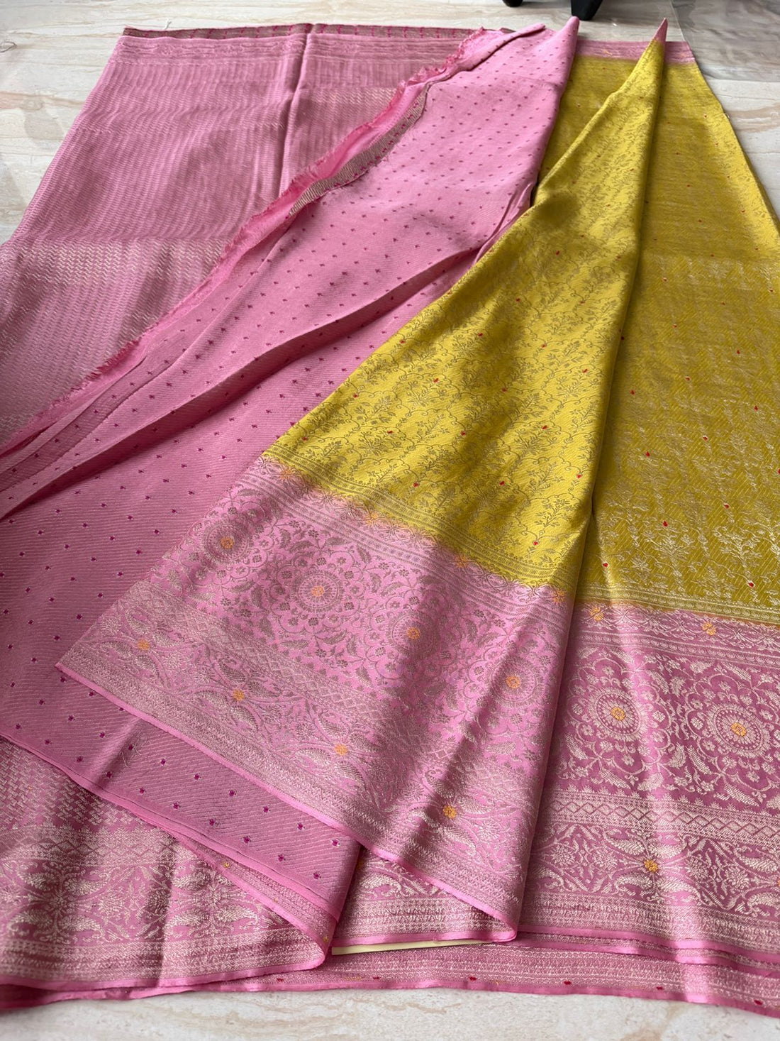 Pure Mysore Brocade Crepe Silk Saree Zari Weave
