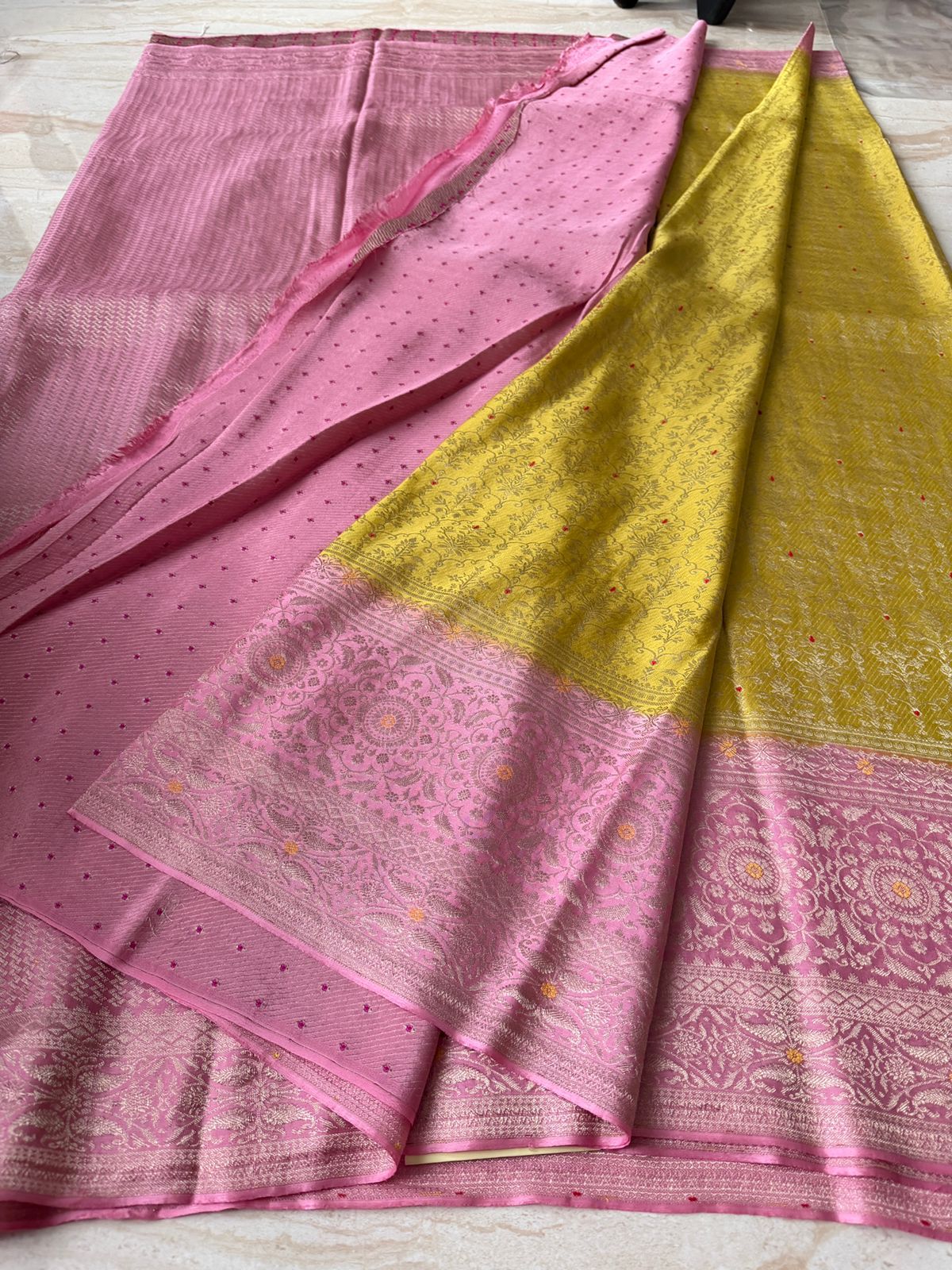 Pure Mysore Brocade Crepe Silk Saree Zari Weave