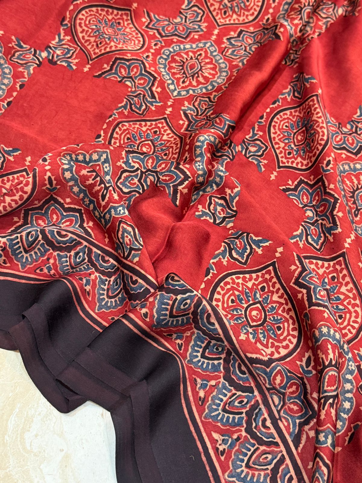 Pure Modal Silk Saree Hand Block Ajrakh Print