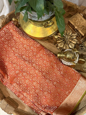Pure Mysore Brocade Crepe Silk Saree With Meenakari Weave