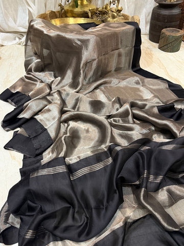 Banarasi Glass Tissue Silk Saree with Satin Patta Border