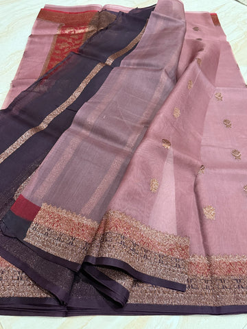Pure Handloom Kora Banarasi Antiq Zari Weave