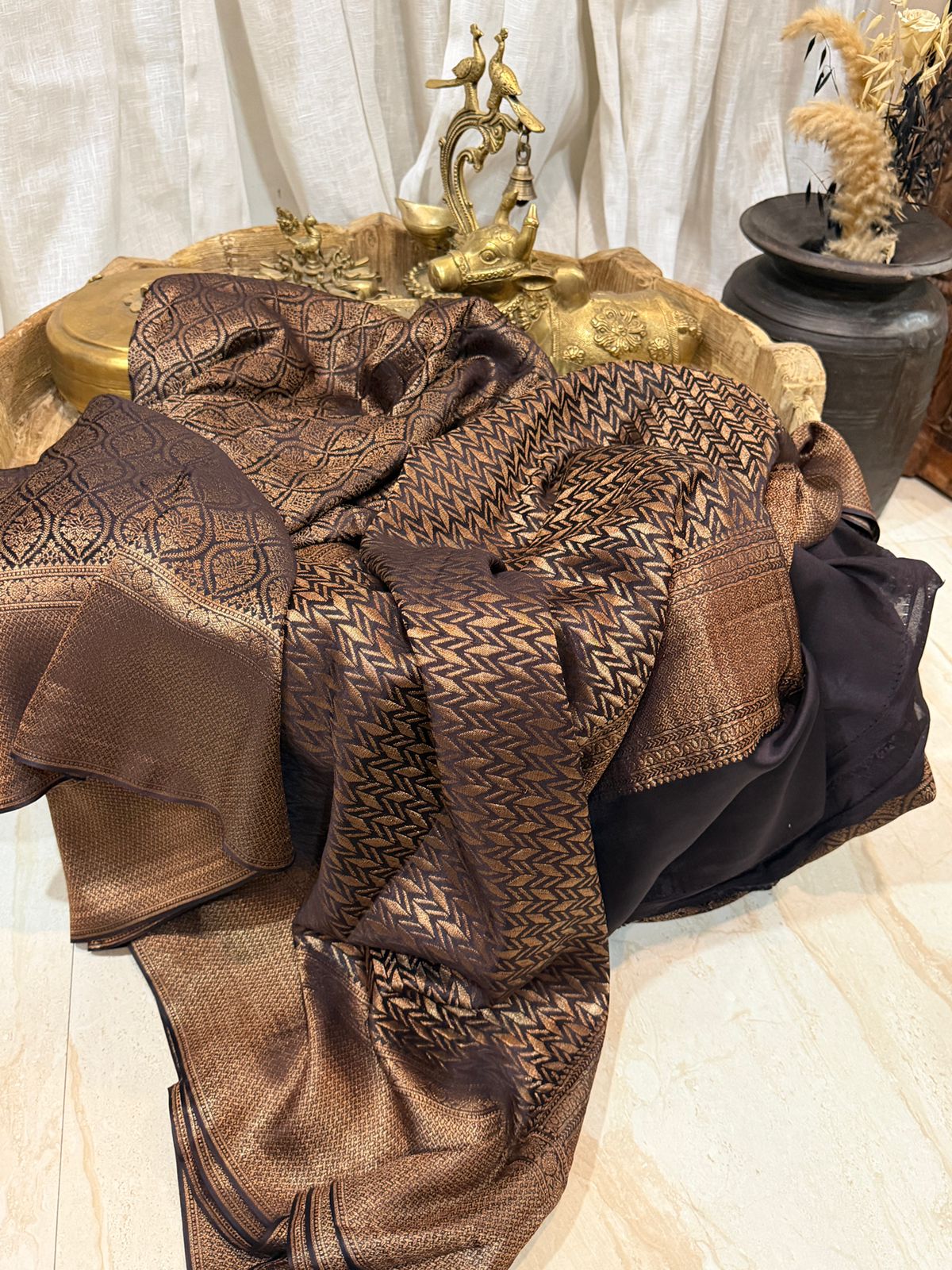 Pure Mysore Brocade Crepe Silk Saree With Antiq Zari Weave