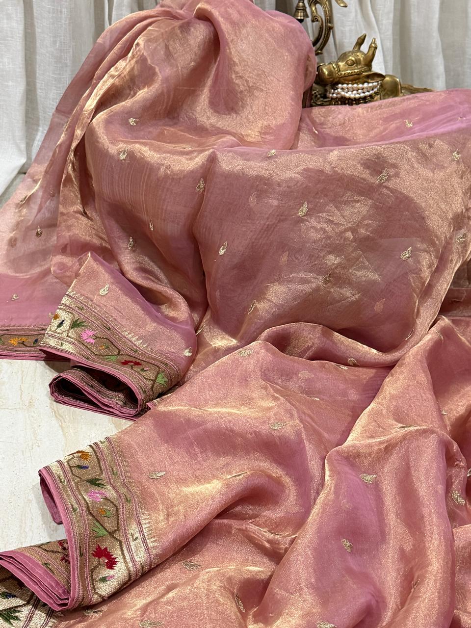 Premium Soft Tissue Silk Saree With Paithani Embroidery Border