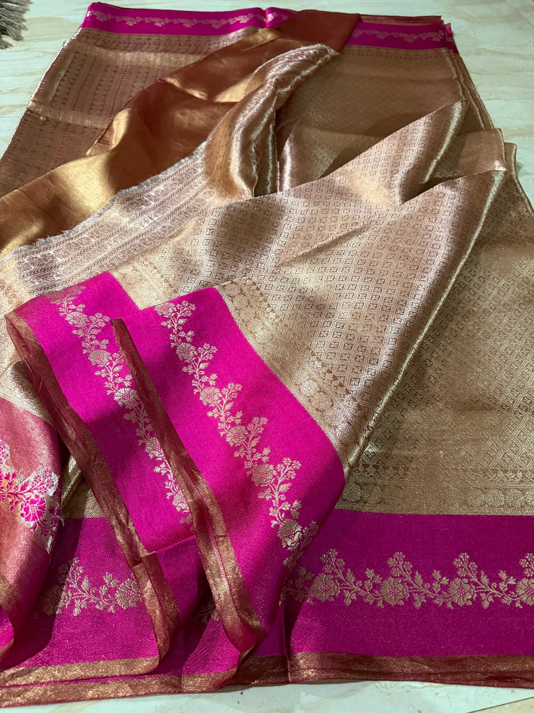 Banarasi Soft Brocade Tissue Silk Saree With Satin Patta Border