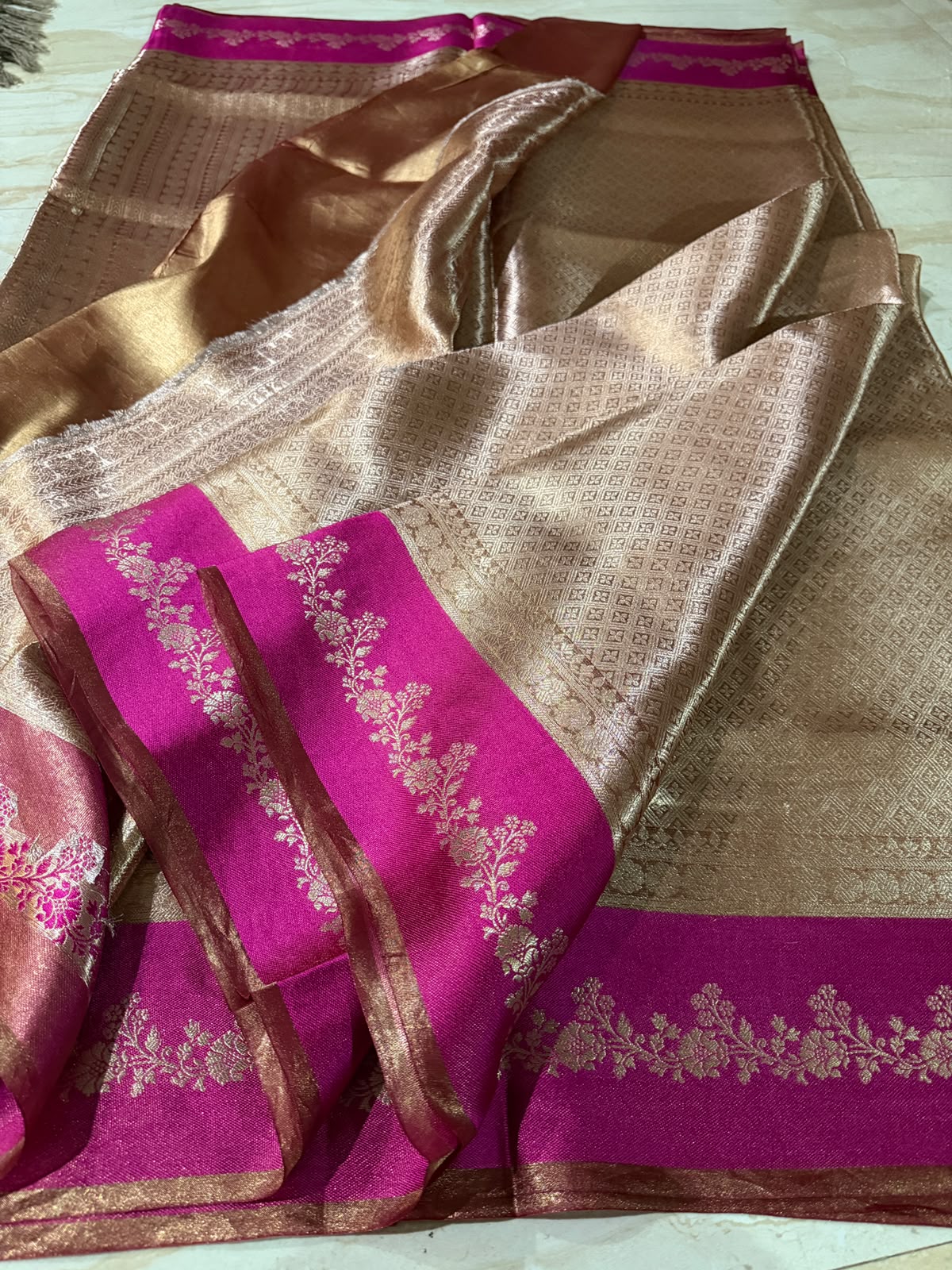 Banarasi Soft Brocade Tissue Silk Saree With Satin Patta Border