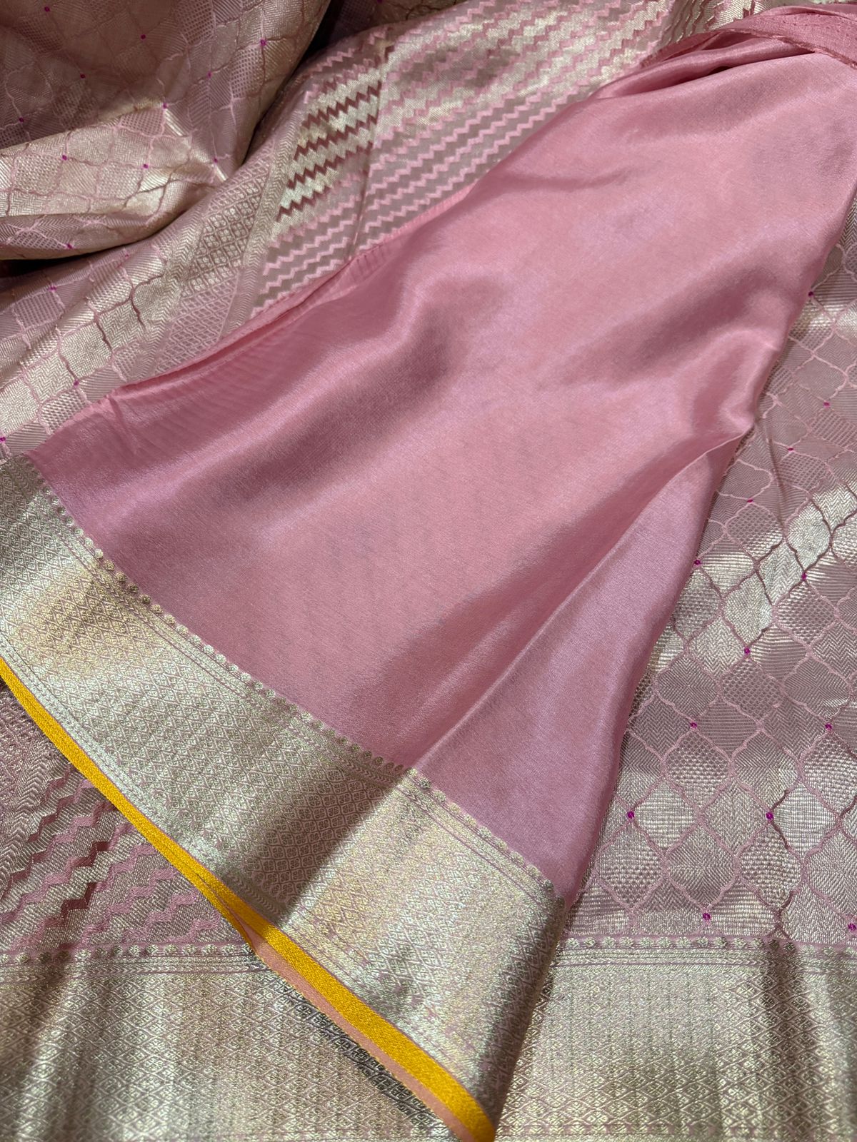 Pure Mysore Brocade Crepe Silk Saree With Meenakari Weave