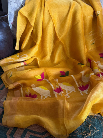 Pure Handloom Jamdani Linen Silk Saree