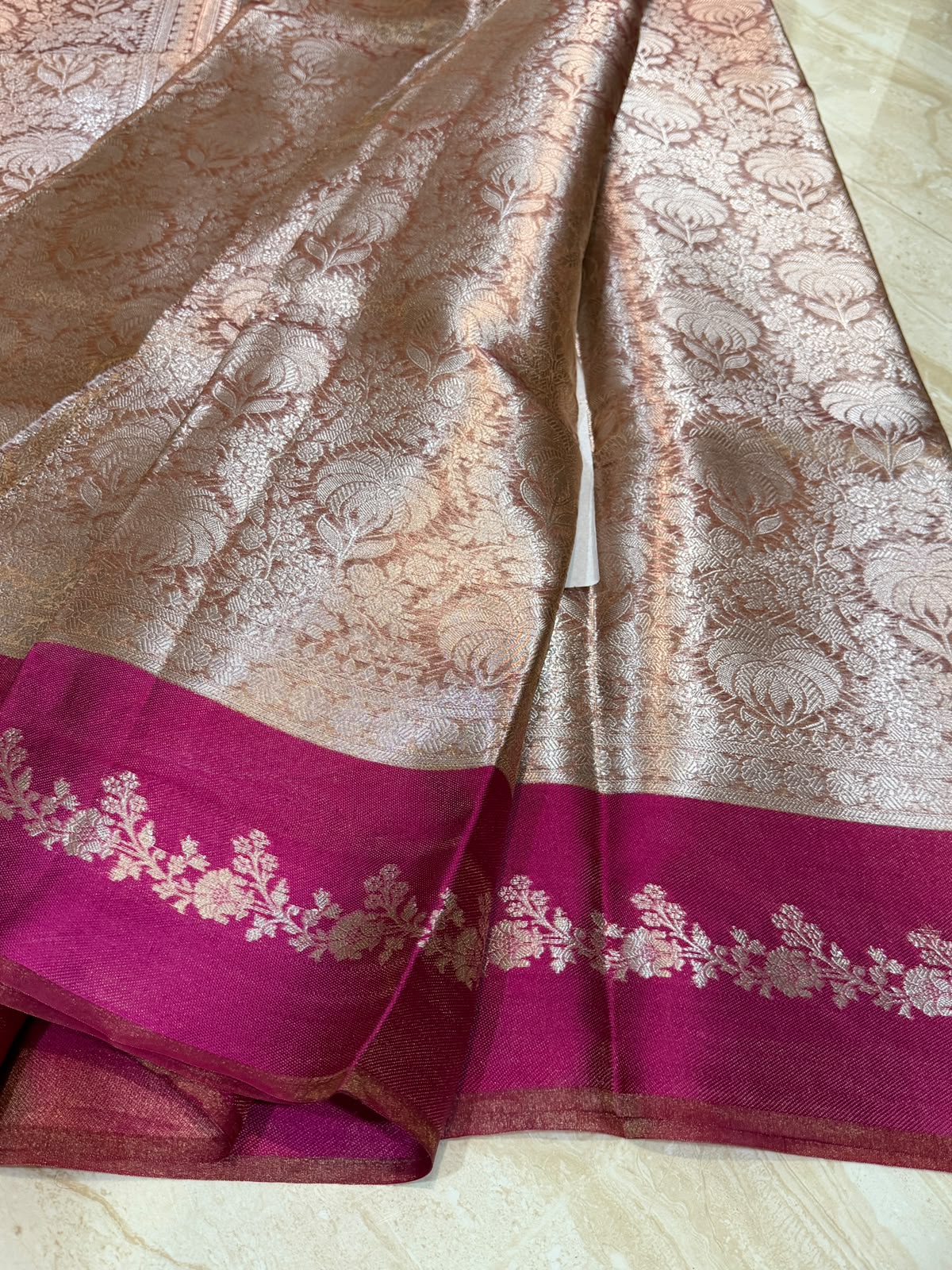 Banarasi Soft Brocade Tissue Silk Saree With Satin Patta Border