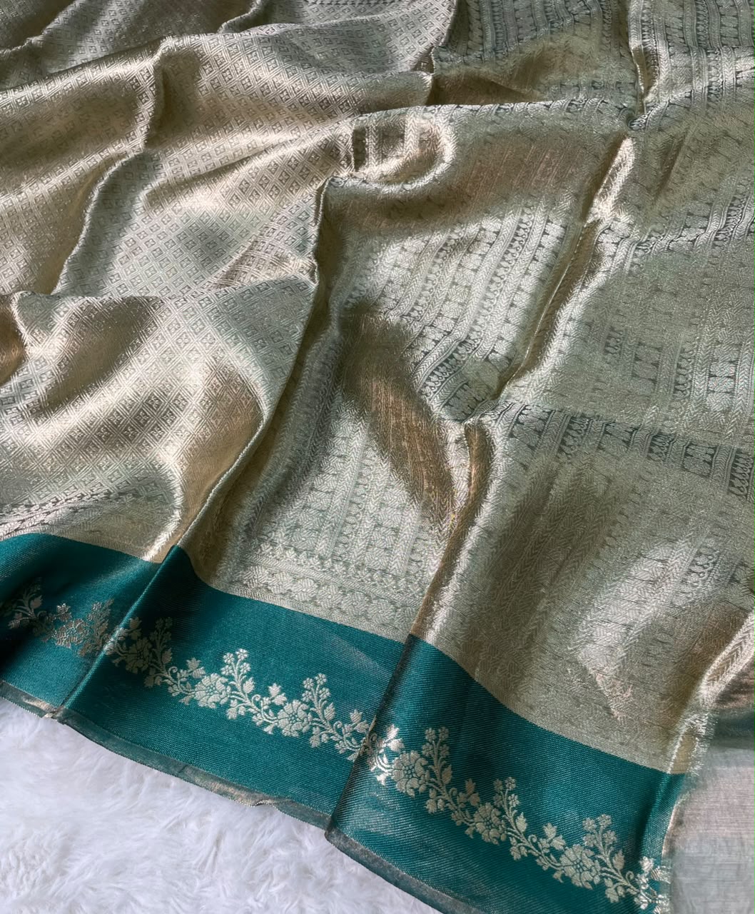 Banarasi Soft Brocade Tissue Silk Saree With Satin Patta Border