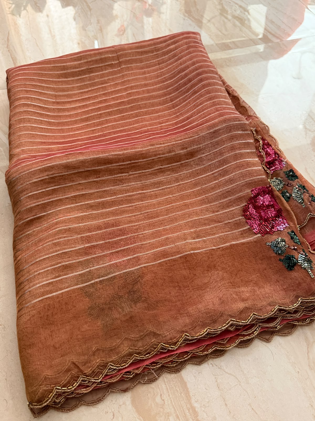 Tissue Silk Saree with Hand Embroidery Border