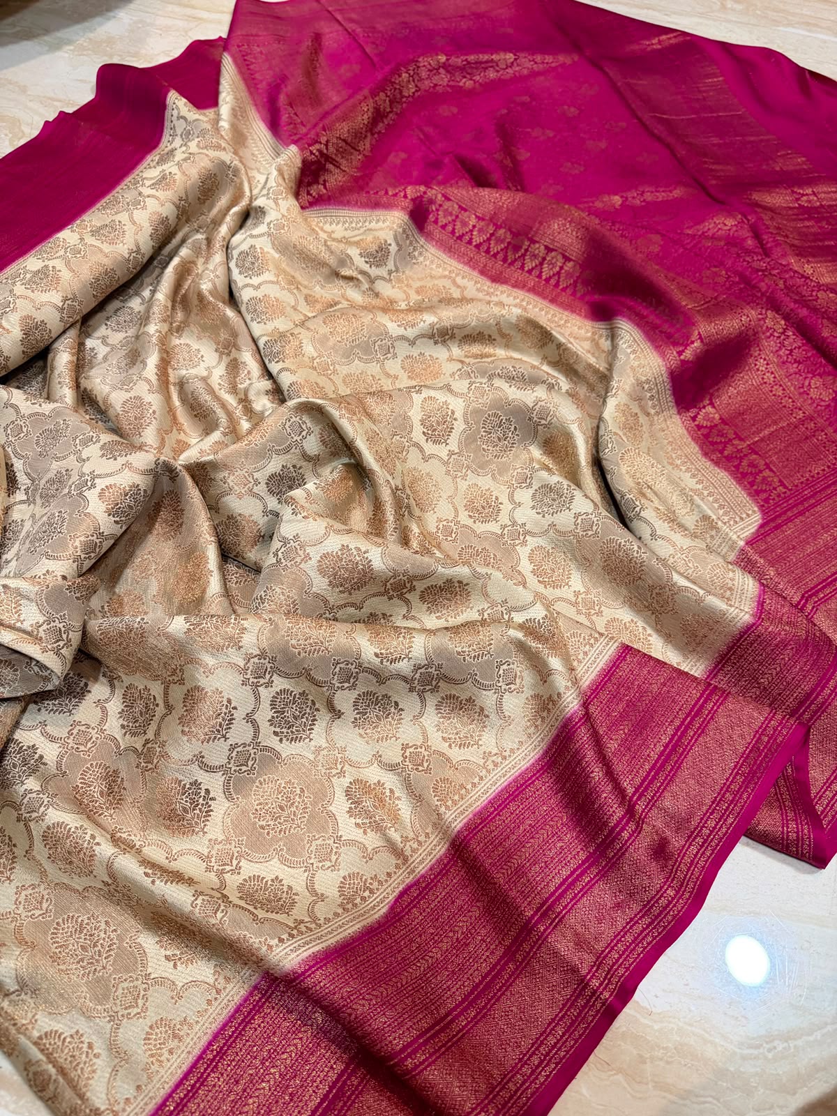 Pure Mysore Brocade Crepe Silk Saree With Antiq Zari Weave