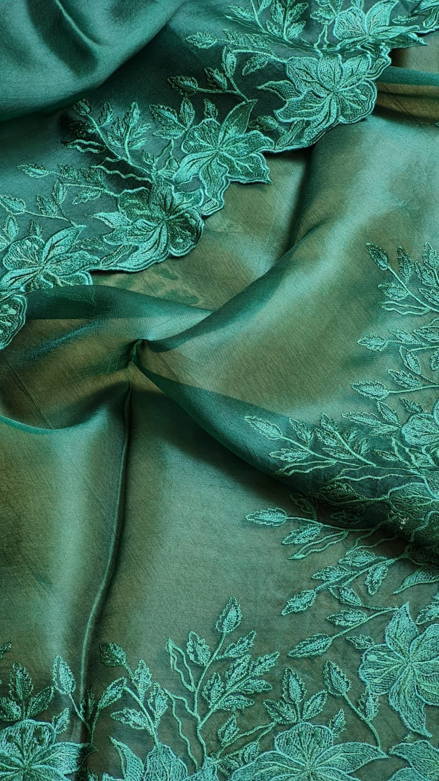 Organza Silk Saree With Alfi Embroidery Scallop Bordee