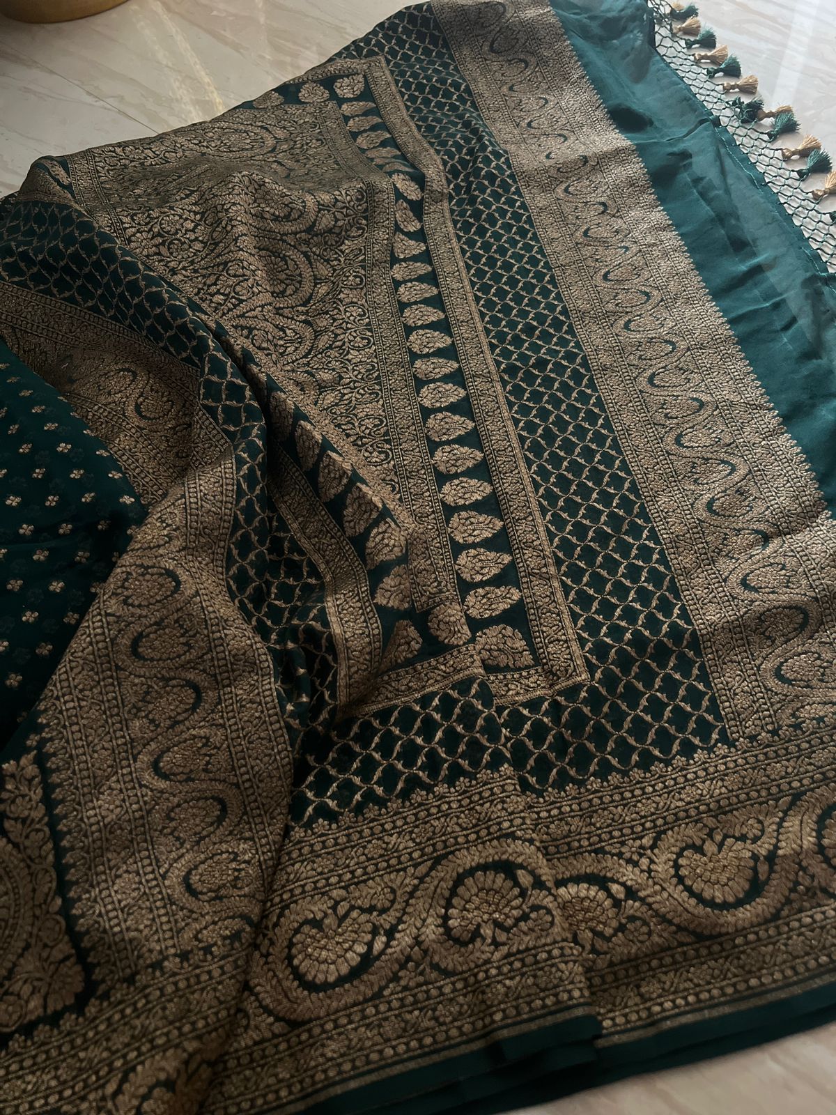 Pure Handloom Khaddi Georgette Banarasi Saree With All Over Zari Weave
