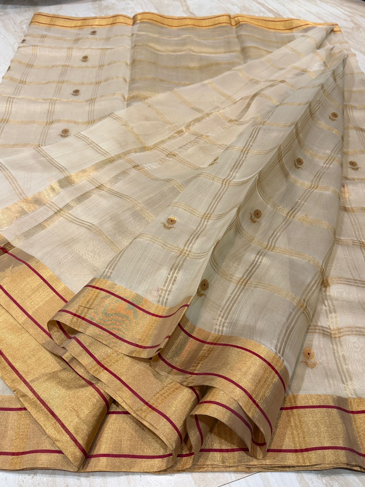 Chanderi Blend Silk Cotton Saree With Zari Weave