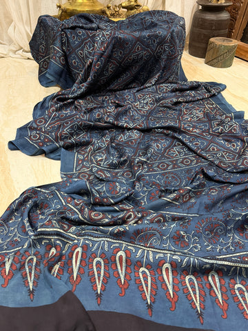 Pure Modal Silk Saree Hand Block Ajrakh Print