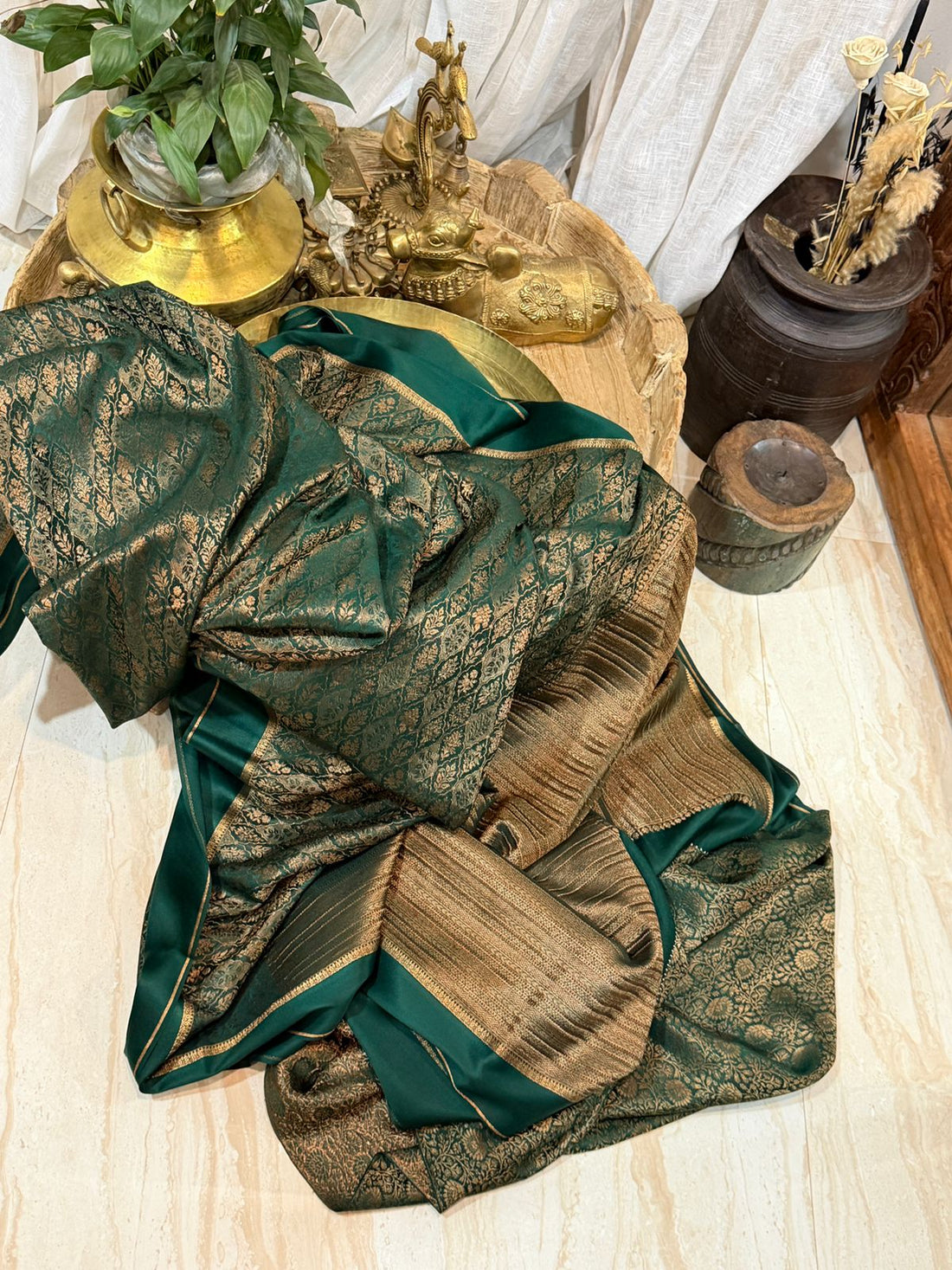 Pure Mysore Brocade Crepe Silk Saree With Antiq Zari Weave