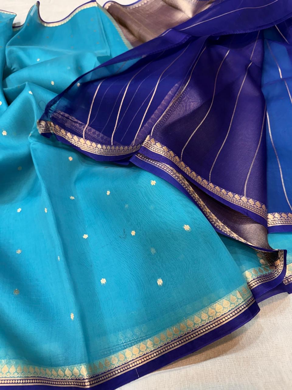 Pure Handloom Kora Banarasi Saree With Zari Weave