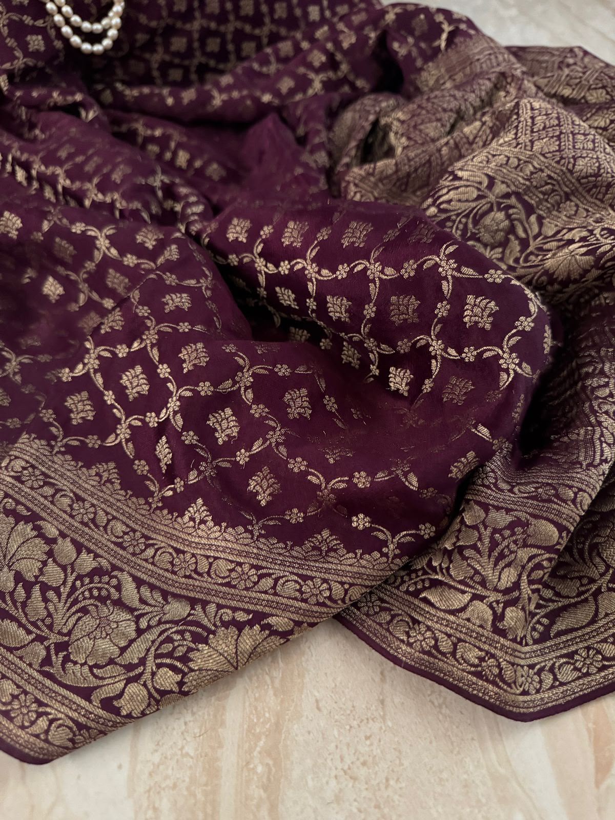 Pure Mysore Brocade Crepe Silk Saree With Antiq Zari Weave