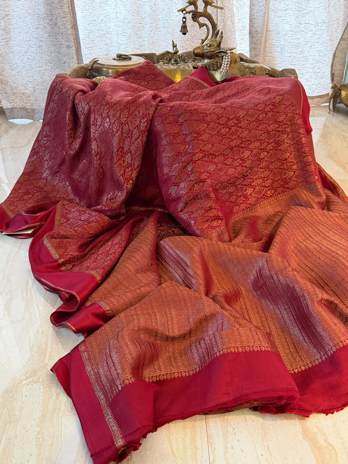 Pure Mysore Brocade Crepe Silk Satin Patta Border Saree With Antiq Zari Weave