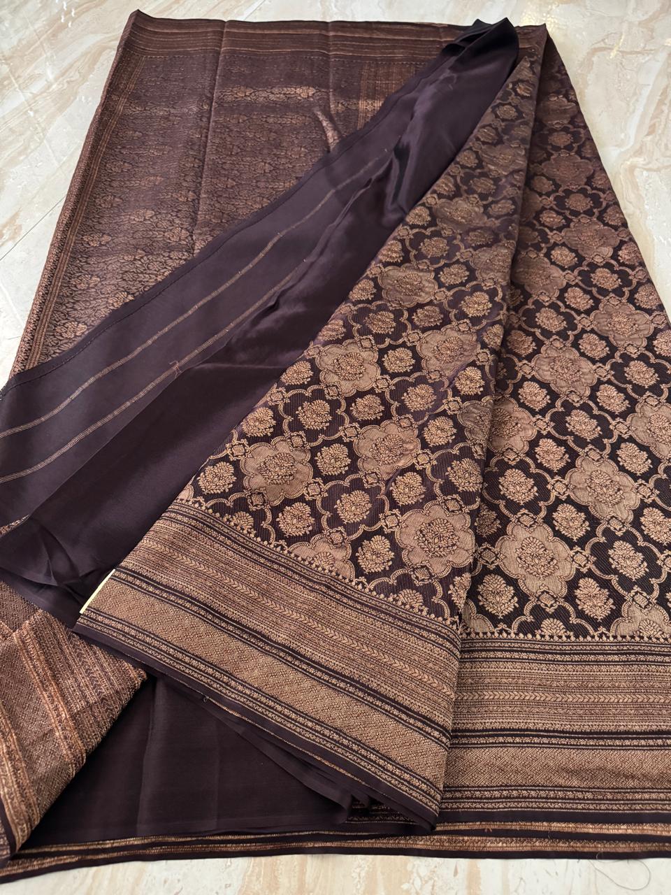 Pure Mysore Brocade Crepe Silk Saree With Antiq Zari Weave