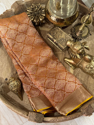 Pure Mysore Brocade Crepe Silk Saree With Meenakari Weave
