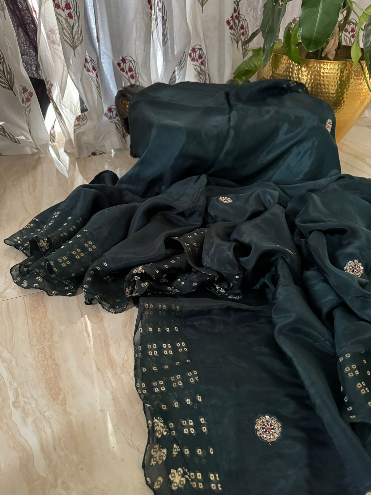 Elegant Satin Crepe Silk Designer Saree with Hand Zardozi Work