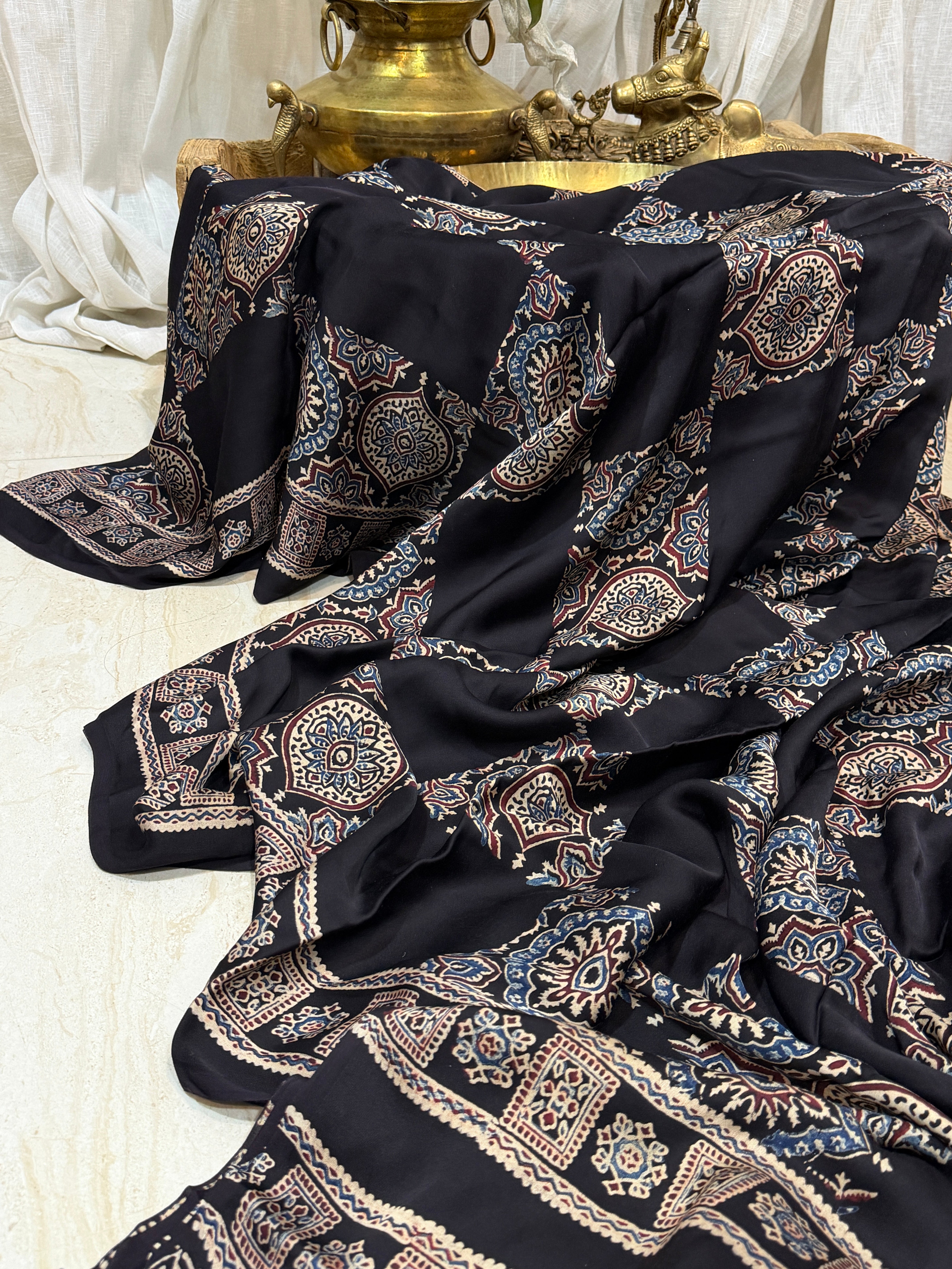 Pure Modal Silk Saree Hand Block Ajrakh Print